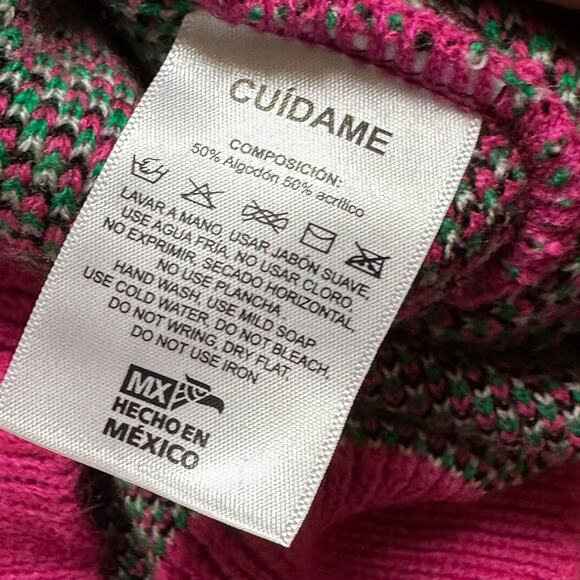 Vintage Art Knit Sweater Dress Memphis Milano Abstract Pink Green M - Picture 5 of 6